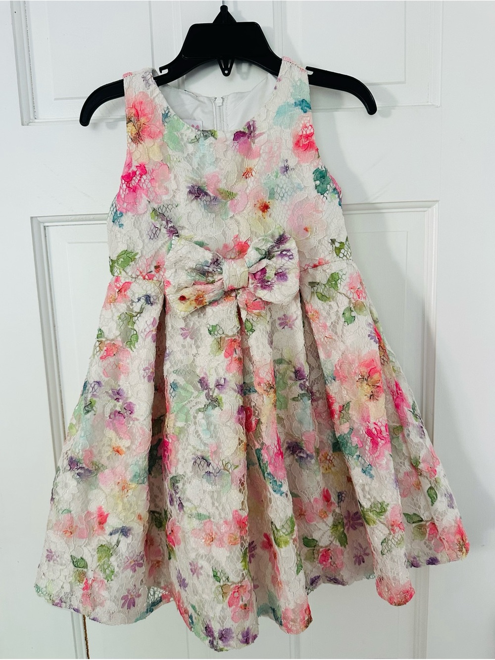 Bonnie Jean Watercolor Floral Lace Party Dress with Bow